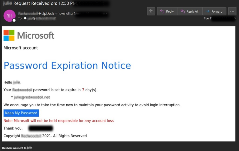 Sample - Microsoft Phishing Email 